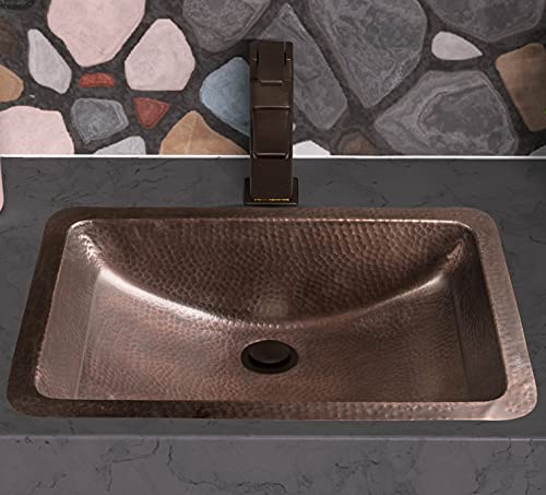 Monarch Abode 21-inch Hand Hammered Pure Copper Venetian Dual Mount Drop-in Bathroom Sink, Drop-in or Undermount Vanity Sink, Single Dual Mount Rectangular Bowl - Image 5