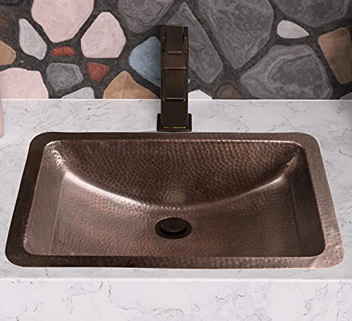 Monarch Abode 21-inch Hand Hammered Pure Copper Venetian Dual Mount Drop-in Bathroom Sink, Drop-in or Undermount Vanity Sink, Single Dual Mount Rectangular Bowl - Image 3
