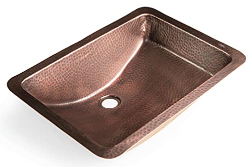 Monarch Abode 21-inch Hand Hammered Pure Copper Venetian Dual Mount Drop-in Bathroom Sink, Drop-in or Undermount Vanity Sink, Single Dual Mount Rectangular Bowl - Image 1