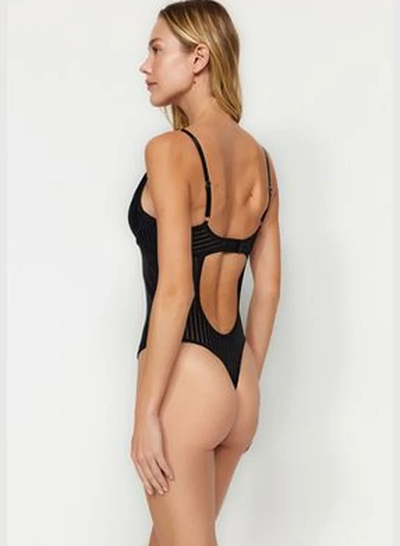 trendyol Black Polyamide Body-Collar Body with Snap Snap THMAW24BD00001