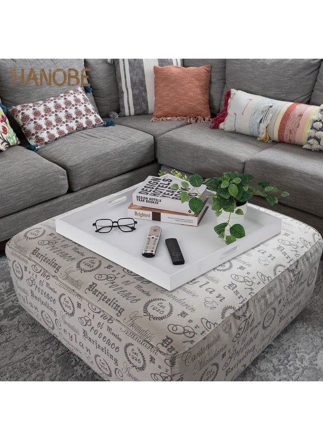 Hanobe Square Large Ottoman Tray: Modern Extra Large White Serving Decorative Trays with Cutout Handles for Living Room Coffee Table Home, 20" - Image 3