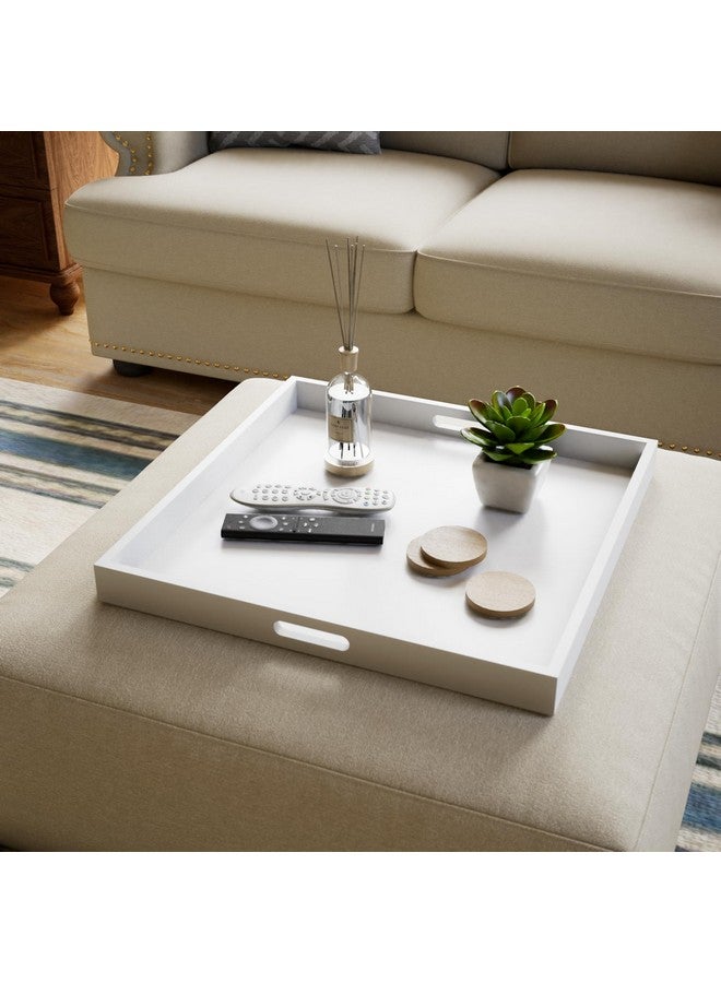 Hanobe Square Large Ottoman Tray: Modern Extra Large White Serving Decorative Trays with Cutout Handles for Living Room Coffee Table Home, 20" - Image 2