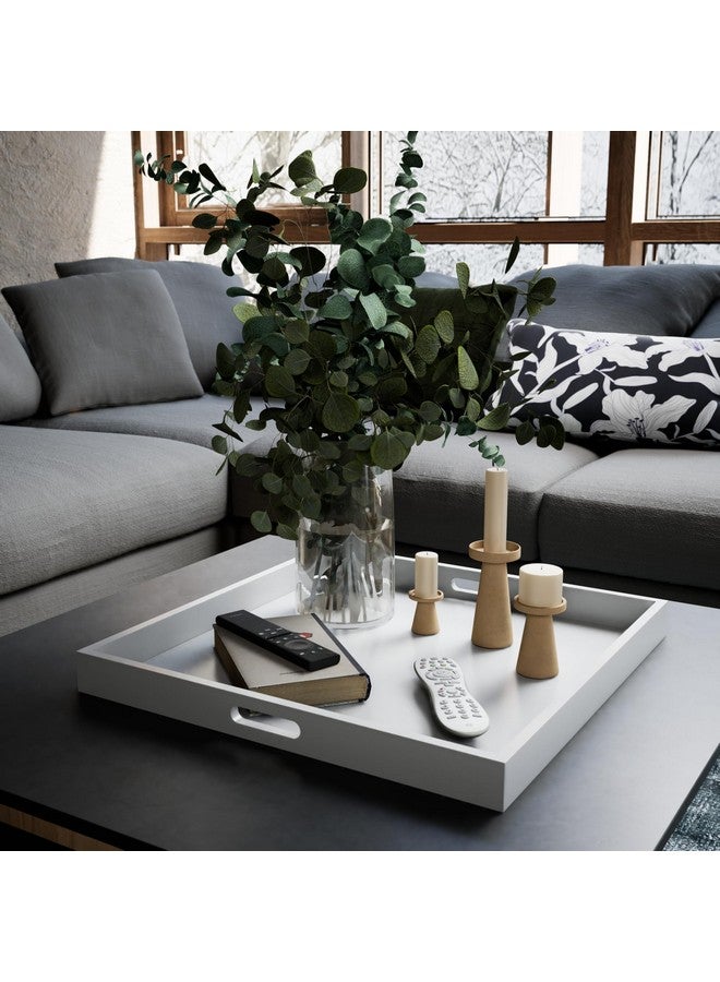 Hanobe Square Large Ottoman Tray: Modern Extra Large White Serving Decorative Trays with Cutout Handles for Living Room Coffee Table Home, 20" - Image 4
