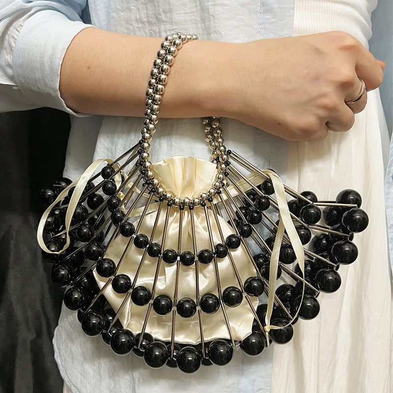 Pearl Hollow Copper Tube Beaded Fan-Shaped Women'S Evening Clutch Handbag Handmade Woven Bag Niche High Quality Handbag - Image 1