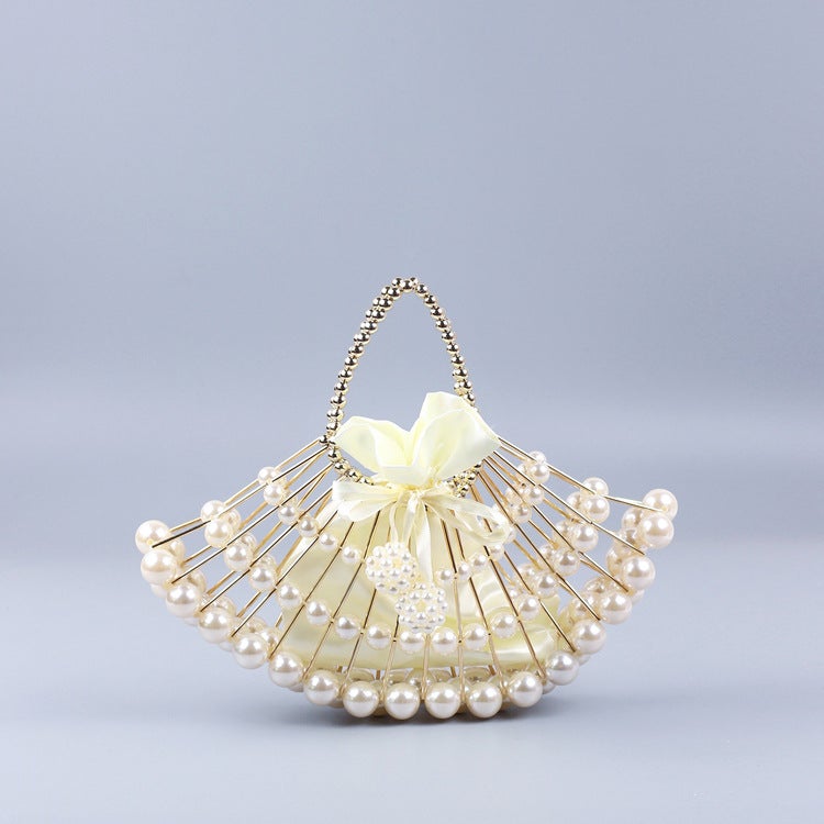 Pearl Hollow Copper Tube Beaded Fan-Shaped Women'S Evening Clutch Handbag Handmade Woven Bag Niche High Quality Handbag - Image 2