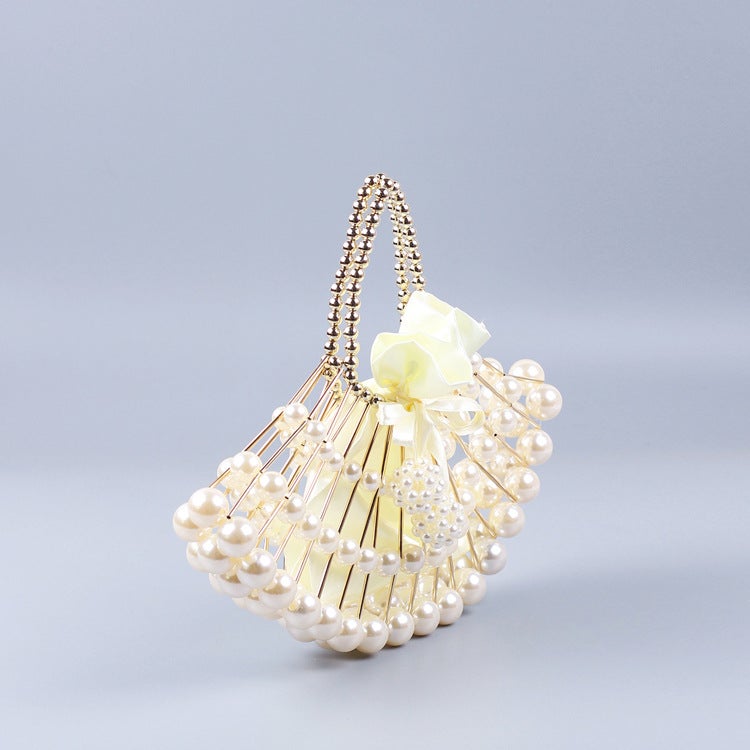Pearl Hollow Copper Tube Beaded Fan-Shaped Women'S Evening Clutch Handbag Handmade Woven Bag Niche High Quality Handbag - Image 3