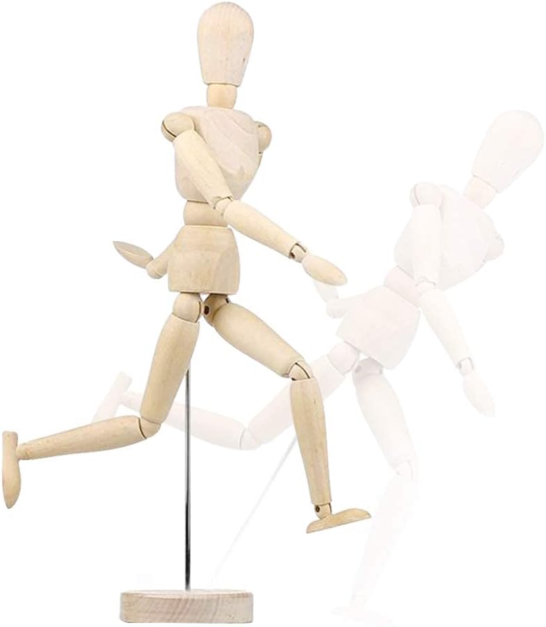 8 Inch Artists Wooden Manikin Flexible Body Joints Human Figure Puppet Model Wood Male Mannequin Doll Ornament Stand for Home Office Desk Decoration Sketching Drawing Painting Supplies