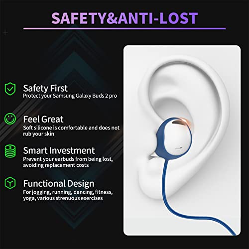 WOFRO Anti-Lost Strap for Galaxy Buds 2 Pro (2022), Sports Soft Silicone Lanyard Accessories Compatible with Samsung Galaxy Buds Pro 2 True Wireless Bluetooth Earbuds Neck Rope(Blue) - Image 2