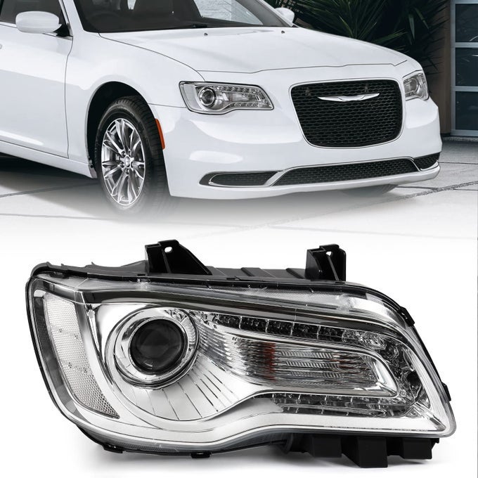 Halogen Headlight Assembly Compatible With Chrysler 300 300C 2015 2016 2017 2018 Headlamp With White Bezel Replacement Right Passenger Side Rh 68214382Ad Ch2503269