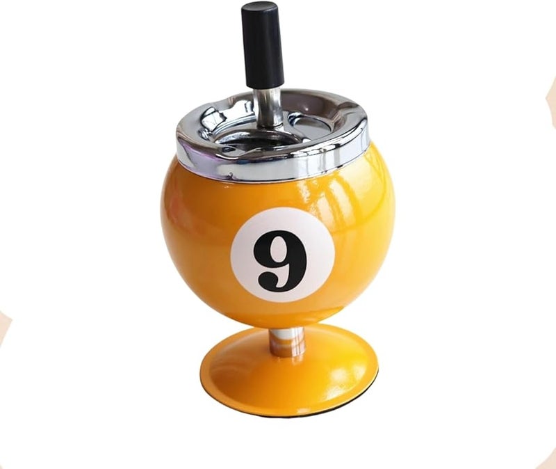 صينية سجائر معدنية صفراء رقم 9 على شكل طاولة بلياردو مع غطاء لمنع تطاير الرماد - Image 1