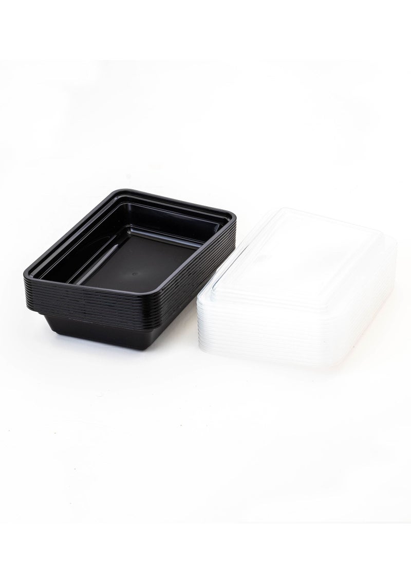 هيك طقم علب طعام مستطيلة الشكل للاستخدام مرة واحدة مع غطاء مكون من 12 قطعة أسود 22x15.5x5.2 سم - Image 2