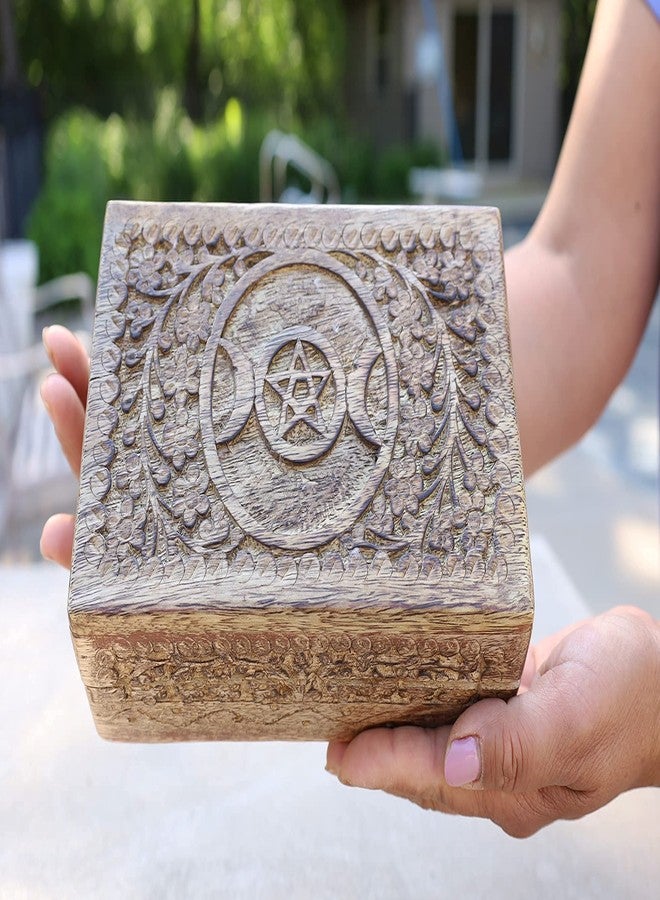 DharmaObjects Triple Moon Hand Carved Jewelry Trinket Keepsake Wooden Storage Box (Triple Moon, Large) - Image 1