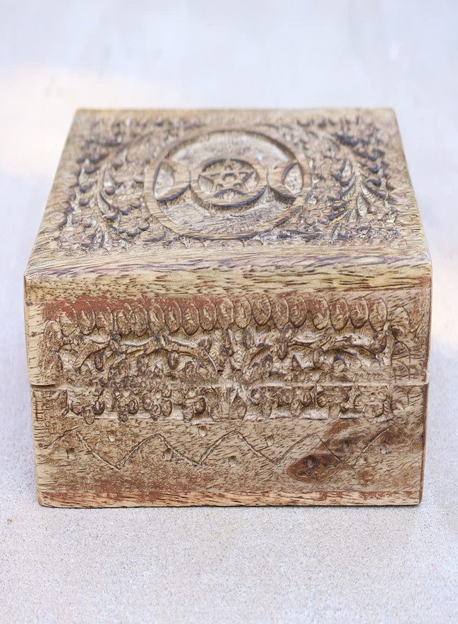 DharmaObjects Triple Moon Hand Carved Jewelry Trinket Keepsake Wooden Storage Box (Triple Moon, Large) - Image 5