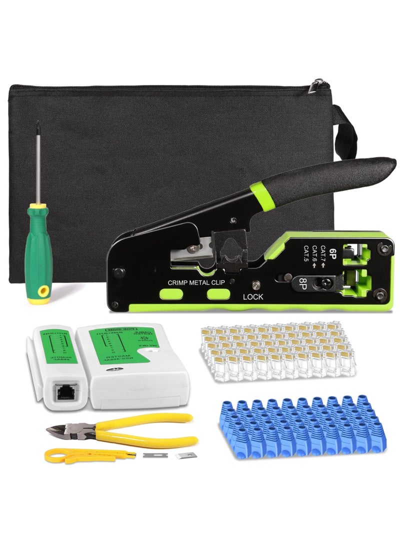 Jubilin - RJ45 Crimp Tool Kit Pass Through RJ45 Crimper, Ethernet Crimping Tool Kit，RJ45 crimping tool set network tool for network plug CAT5/CAT6/CAT7 - Image 1