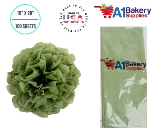A1 Bakery Supplies Sage Green Light Olive Bulk Tissue Paper 15 Inch x 20 Inch - 100 Sheets Premium Quality Gift wrap Tissue Paper Made in USA - Image 3