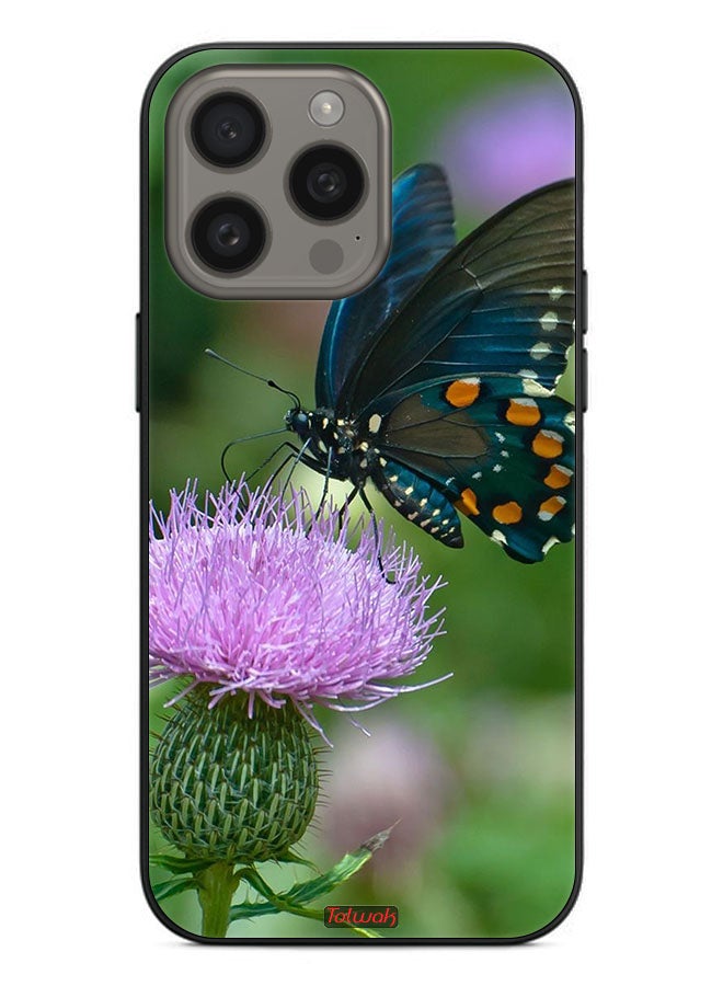 Tolwak Apple iPhone 15 Pro Protective Case Cover Butterfly Sitting On Flower - Image 2