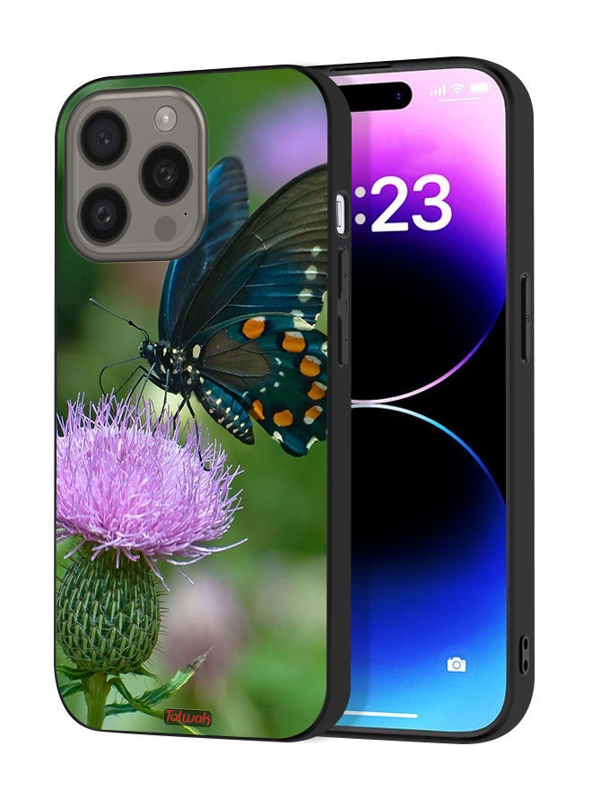 Tolwak Apple iPhone 15 Pro Protective Case Cover Butterfly Sitting On Flower - Image 1