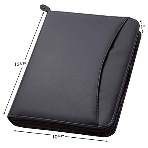 Travigo 3-Ring Zipper Portfolio Binder | 1.25" Faux Leather Padfolio with Zipper for Women & Men | Professional Business Portfolio Folder with Writing Pad, Gusseted File Pocket, ID Window (Black) - Image 2