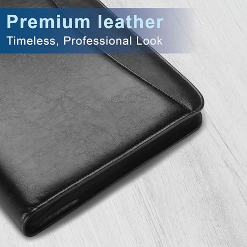Travigo 3-Ring Zipper Portfolio Binder | 1.25" Faux Leather Padfolio with Zipper for Women & Men | Professional Business Portfolio Folder with Writing Pad, Gusseted File Pocket, ID Window (Black) - Image 4