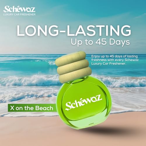 SHIVAJI Schewaz Luxury Hanging Car Freshener – X on the Beach A Touch of Coastal Italy in Every Drive | Fresh Citrus & Beach Breeze Fragrance | Long-Lasting Premium Car Perfume Upto 45 Days - Image 4