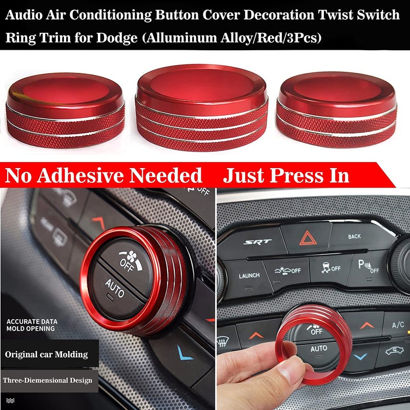 Auprite Climate Control Knob Covers for Challenger Accessories 2015-2023 2024, for Dodge Charger 2015-2023 2024, for Dodge Chrysler 300/300s 2015-2024,3Pcs Kit (Red) - Image 3