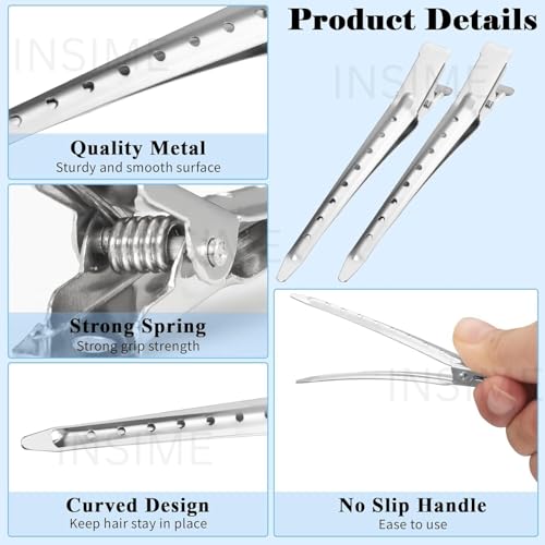 INSIME Alligator Section Clips for Hair Styling | Salon Steel Crocodile and Duckbill Clips for Women - Image 3