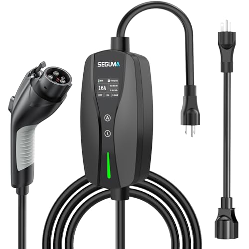 SEGUMA Level 1/2 EV Charger, 16Amp Adjustable Current Electric Car Charger NEMA 5-15 Plug/NEMA 6-20 Adapter, Timing Delay & LED Display 25FT Cable Portable EV Charging Station for J1772 BEVs/PHEVs 110V-240V - Image 1