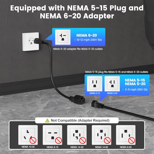 SEGUMA Level 1/2 EV Charger, 16Amp Adjustable Current Electric Car Charger NEMA 5-15 Plug/NEMA 6-20 Adapter, Timing Delay & LED Display 25FT Cable Portable EV Charging Station for J1772 BEVs/PHEVs 110V-240V - Image 5