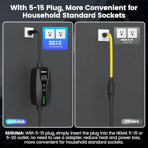 SEGUMA Level 1/2 EV Charger, 16Amp Adjustable Current Electric Car Charger NEMA 5-15 Plug/NEMA 6-20 Adapter, Timing Delay & LED Display 25FT Cable Portable EV Charging Station for J1772 BEVs/PHEVs 110V-240V - Image 2