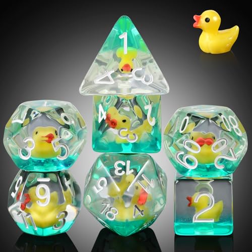 DNDND Duck DND Resin Dice DNDND 7PCS Dungeons and Dragon Dice Set with Velvet Bag for DD Role Playing Games and Tabletop GamesDuck - Image 1