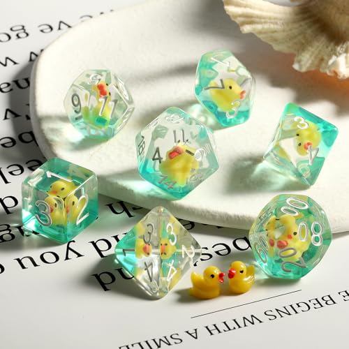 DNDND Duck DND Resin Dice DNDND 7PCS Dungeons and Dragon Dice Set with Velvet Bag for DD Role Playing Games and Tabletop GamesDuck - Image 5