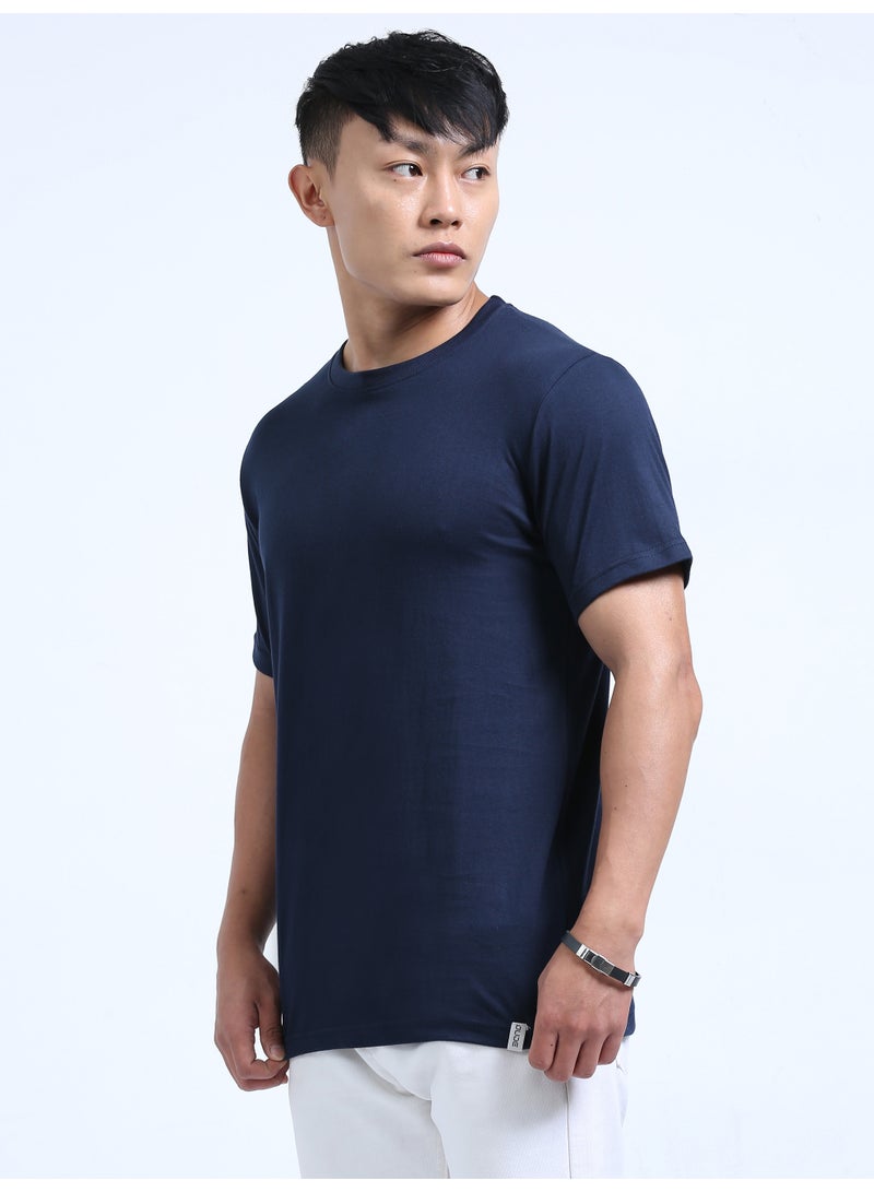 DUJE Men's Daily Wear T-Shirt | Navy Blue |100% Combed Cotton | Breathable Bio-Wash Fabric | Sweat-Absorbing, Anti-Bacterial & Odour-Free - Image 4