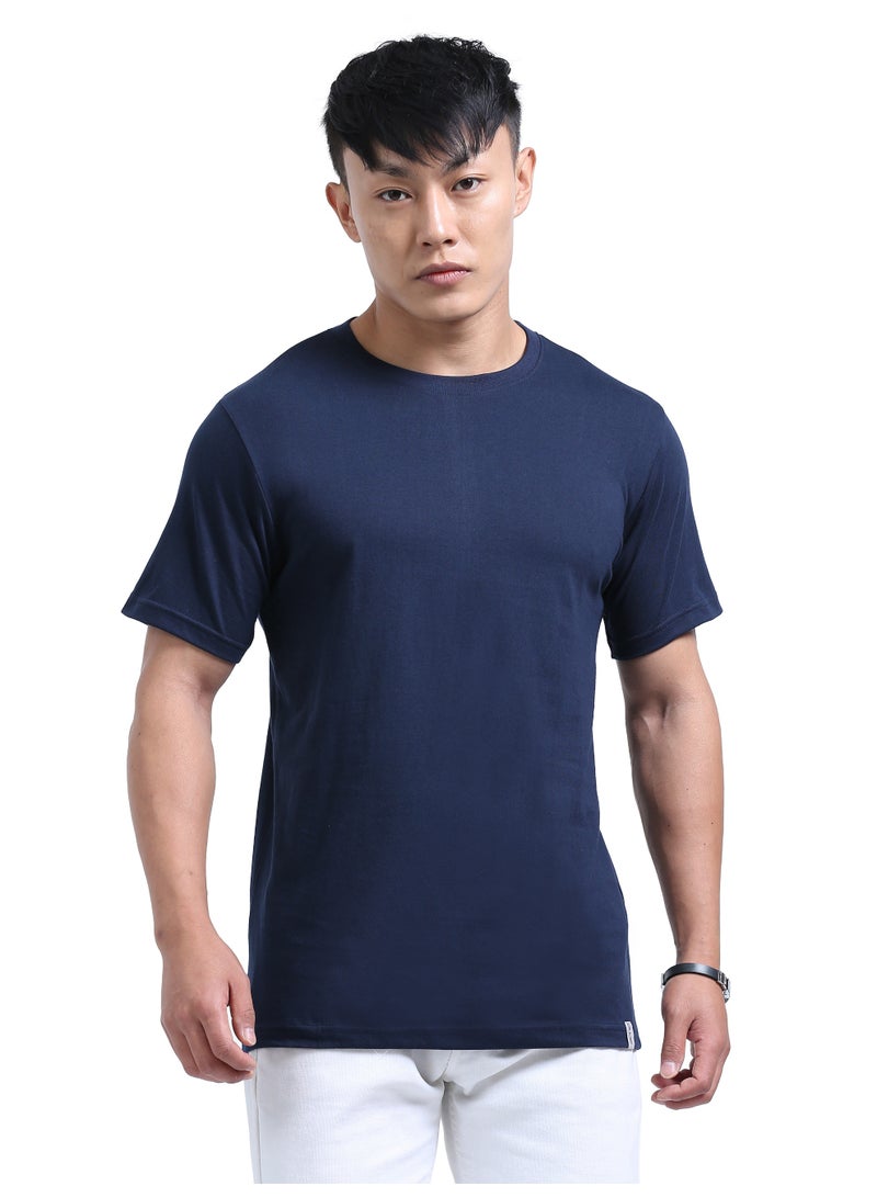 DUJE Men's Daily Wear T-Shirt | Navy Blue |100% Combed Cotton | Breathable Bio-Wash Fabric | Sweat-Absorbing, Anti-Bacterial & Odour-Free - Image 1
