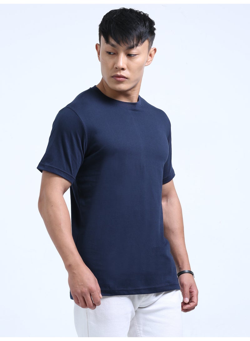DUJE Men's Daily Wear T-Shirt | Navy Blue |100% Combed Cotton | Breathable Bio-Wash Fabric | Sweat-Absorbing, Anti-Bacterial & Odour-Free - Image 5