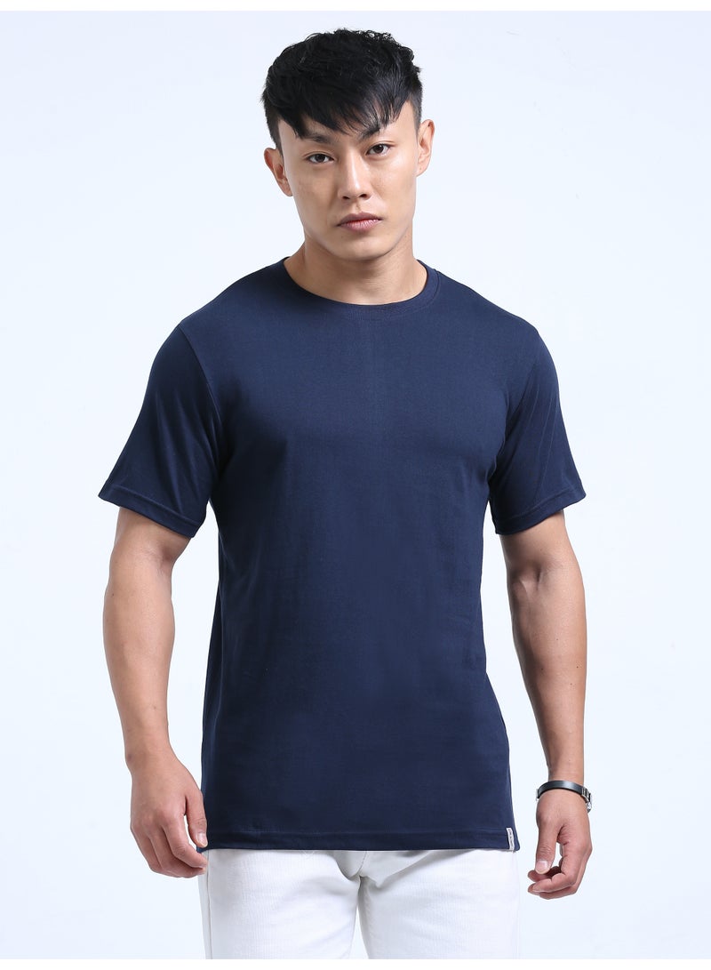 DUJE Men's Daily Wear T-Shirt | Navy Blue |100% Combed Cotton | Breathable Bio-Wash Fabric | Sweat-Absorbing, Anti-Bacterial & Odour-Free - Image 3