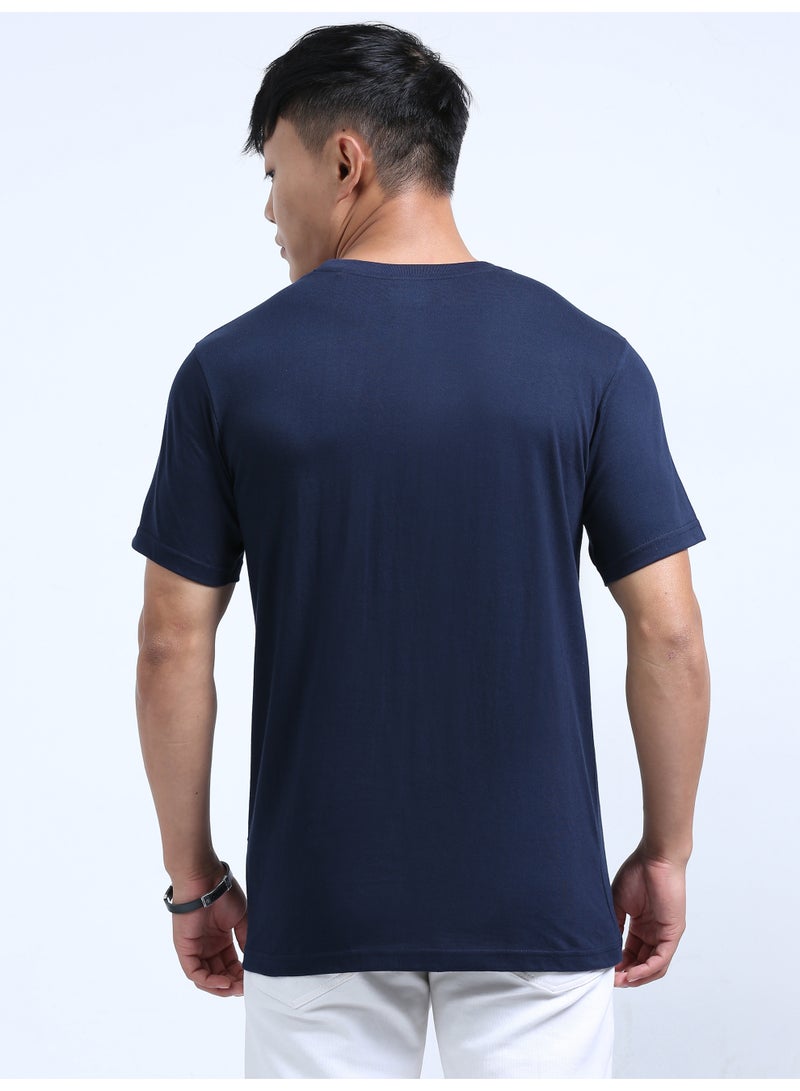 DUJE Men's Daily Wear T-Shirt | Navy Blue |100% Combed Cotton | Breathable Bio-Wash Fabric | Sweat-Absorbing, Anti-Bacterial & Odour-Free - Image 2