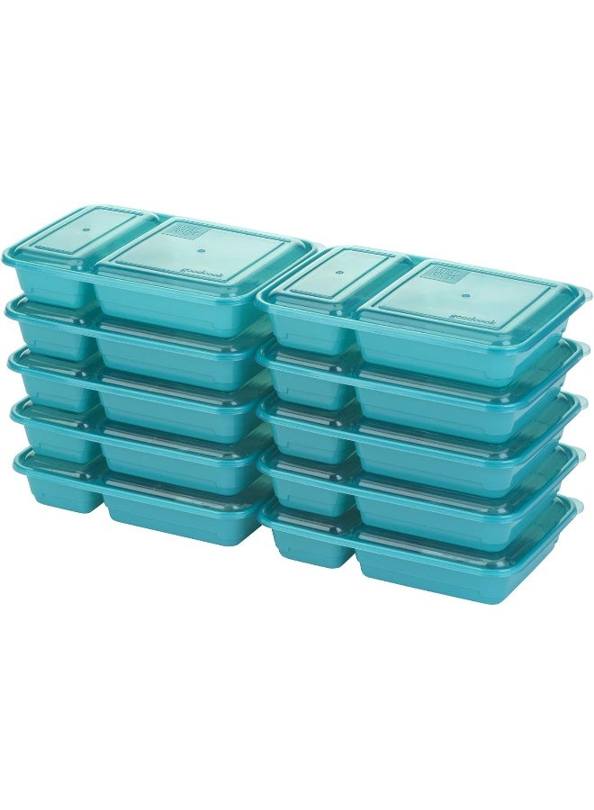 GoodCook Good Cook Meal Prep, 2 Compartment BPA Free, Microwavable/Dishwasher/Freezer Safe, Teal - Image 1