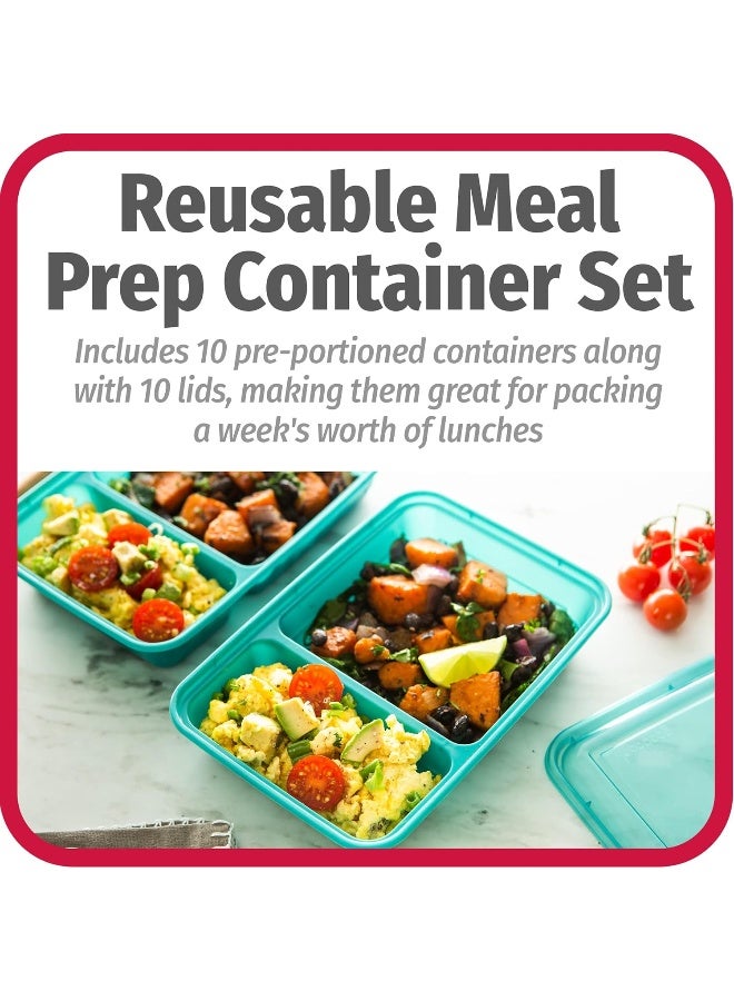 GoodCook Good Cook Meal Prep, 2 Compartment BPA Free, Microwavable/Dishwasher/Freezer Safe, Teal - Image 2