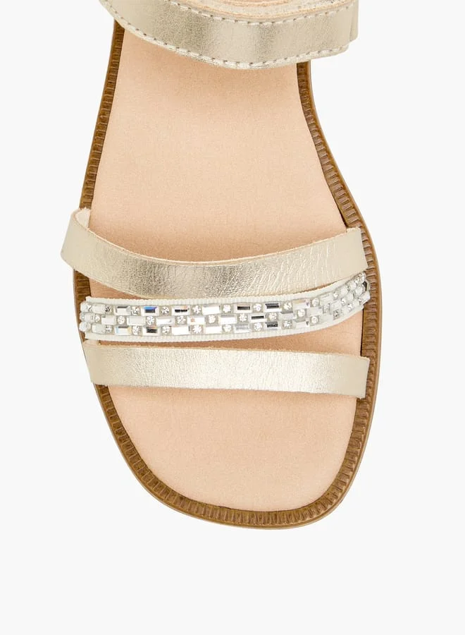 Pablosky Girls' Stone Embellished Sandals with Hook and Loop Closure