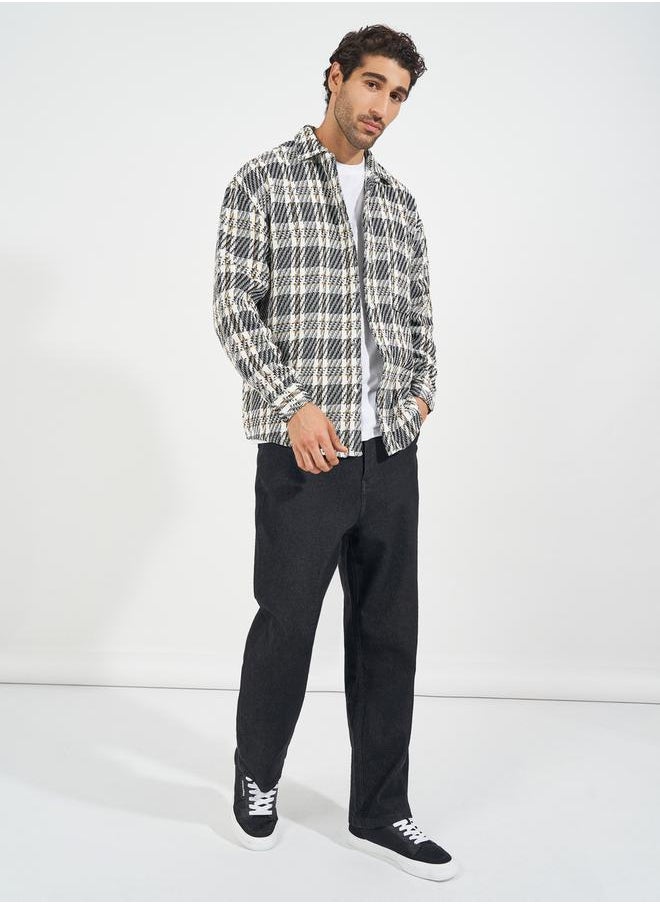 Styli - Oversized Check Tweed Shacket with Big Button Placket - Image 1
