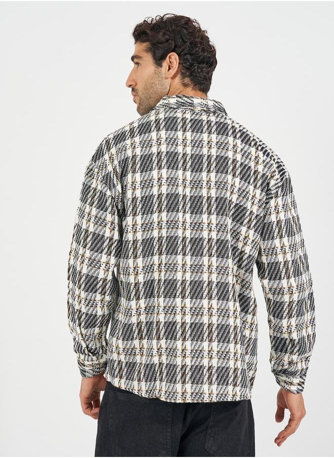 Styli - Oversized Check Tweed Shacket with Big Button Placket - Image 1