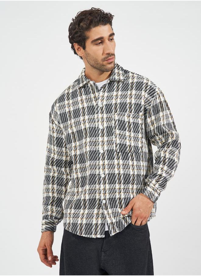 Styli - Oversized Check Tweed Shacket with Big Button Placket - Image 1