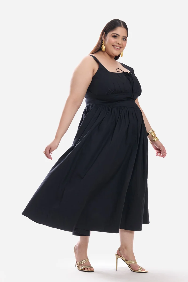 Virgio  Solid Cotton Corset Waist Basque Midi Plus Size Dress for Women for Women | Best Price UAE
