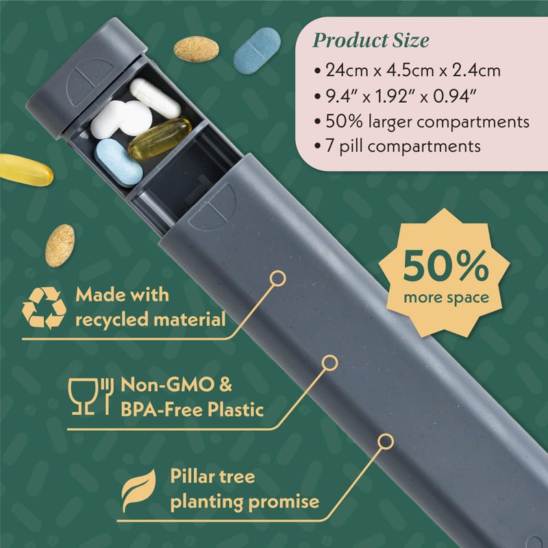 SEQUENCE Pillar Plus - Aesthetic 7 XL Day Pill Organizer | BPA-Free Wheat Straw Medicine Case | Pretty Travel & Home Tablet Vitamin Organizer | Cute Weekly Pill Box | Travel Medicine Organizer (Slate Grey) - Image 2