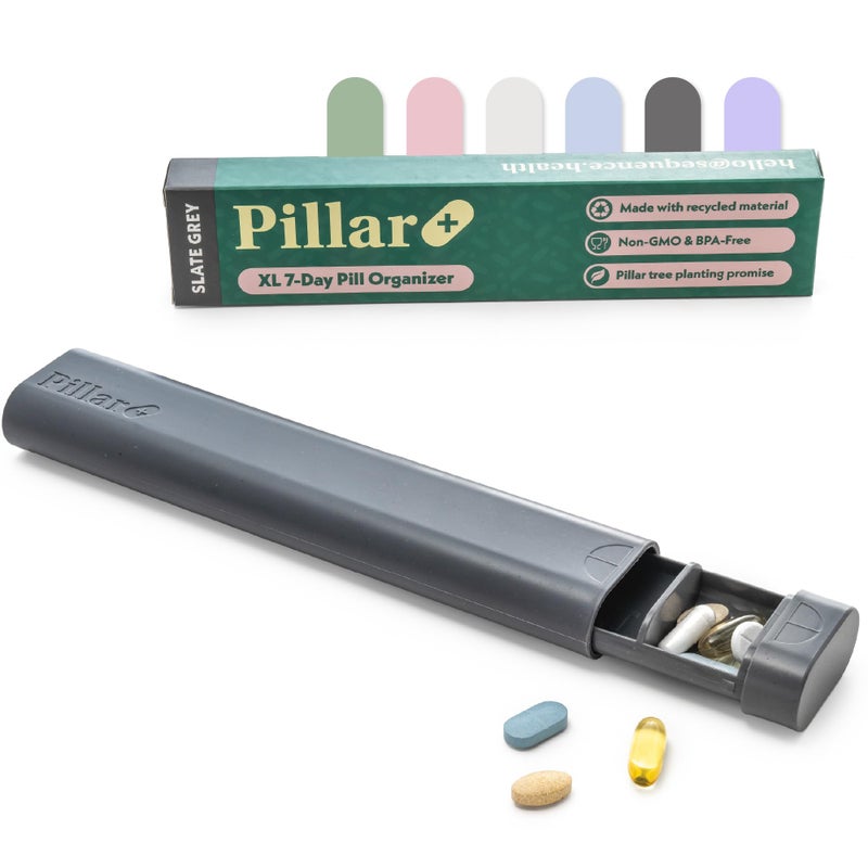 SEQUENCE Pillar Plus - Aesthetic 7 XL Day Pill Organizer | BPA-Free Wheat Straw Medicine Case | Pretty Travel & Home Tablet Vitamin Organizer | Cute Weekly Pill Box | Travel Medicine Organizer (Slate Grey) - Image 1