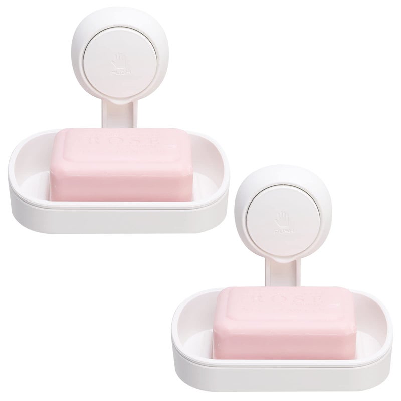 TAILI Soap Dish for Shower 2 Pack Max Hold 3 KG Suction Soap Holder for Bathroom Bathtub Wall Mounted Waterproof DrillFree Removable Shower Organizer Sponge Sink Holder Plastic In White