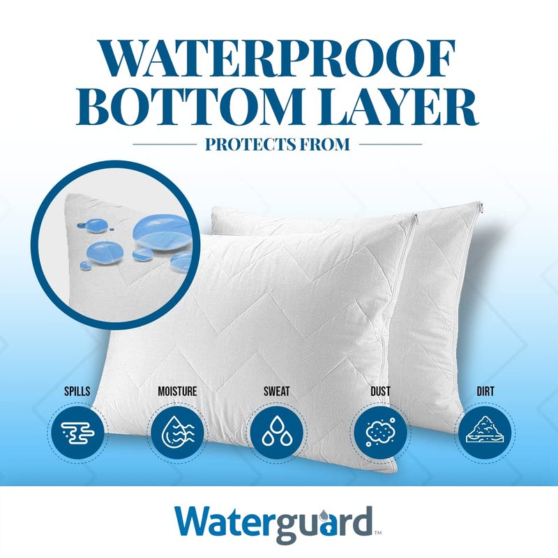 Waterguard Waterguard Waterproof Pillow Protectors Quilted  Zippered Pillow Cases  100% Cotton Top  Microfiber Filled Pillow Covers  Queen Size (20x30) Set of 4  - Image 2