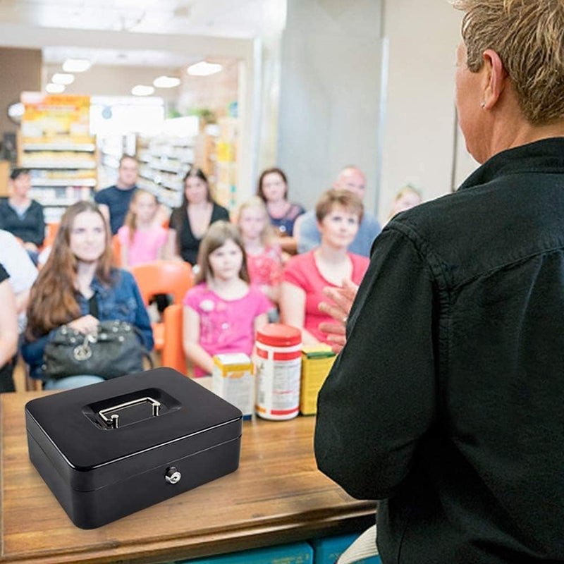 SentrySafe صندوق توفير المال الأسود مع صينية نقدية وقفل مفتاح، صندوق آمن محمول مع مقبض حمل، 0.21 قدم مكعب، 3.75 × 12 × 9.3 بوصة، CB-12 - Image 2