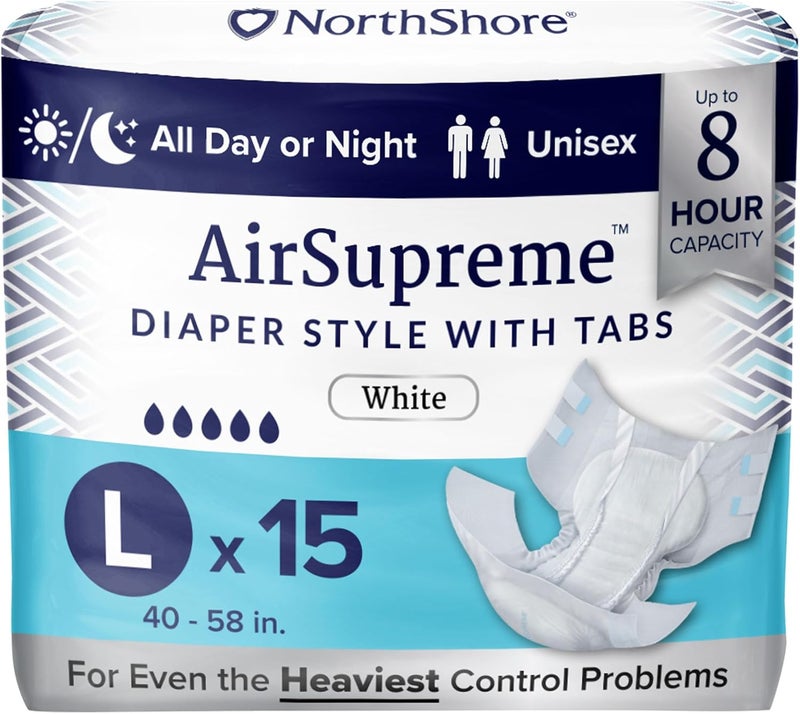 NorthShore AirSupreme Incontinence TabStyle Briefs for Men and Women Large Pack15 - Image 1