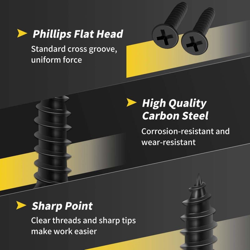 FIXLINK Wood Screws 3/4 Inch, FIXLINK Premium Flat Head Phillips Black Wood Screws 120 PCS, Self Tapping Electrophoresis Used in Indoor Furniture, Woodworking (#8 x 3/4") - Image 3